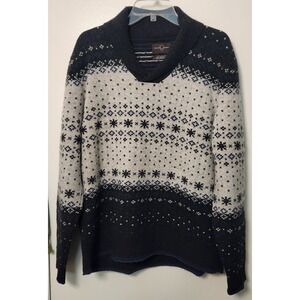 Black Brown 1826 Merino Wool Shawl Collar Sweater Men's Lrg Fair Isle Blue‎ Gray